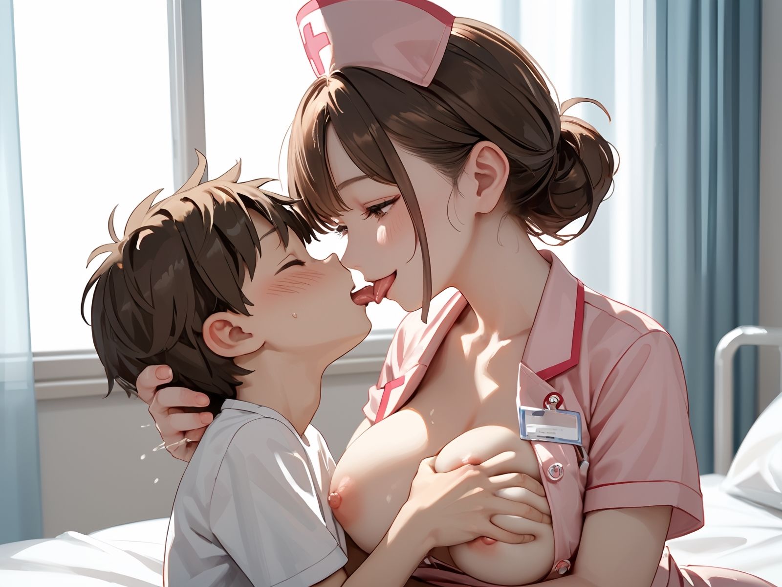 サンプル画像3:【オナニー実演ナース第6弾】隣の姉妹のエッチな誘惑？オナサポ手コキ＆オナニー実演？「お姉さんが気持ちよくしてあげる」＆「お兄ちゃん、私のオナニー見て」(ホワイトクラブ) [d_486433]