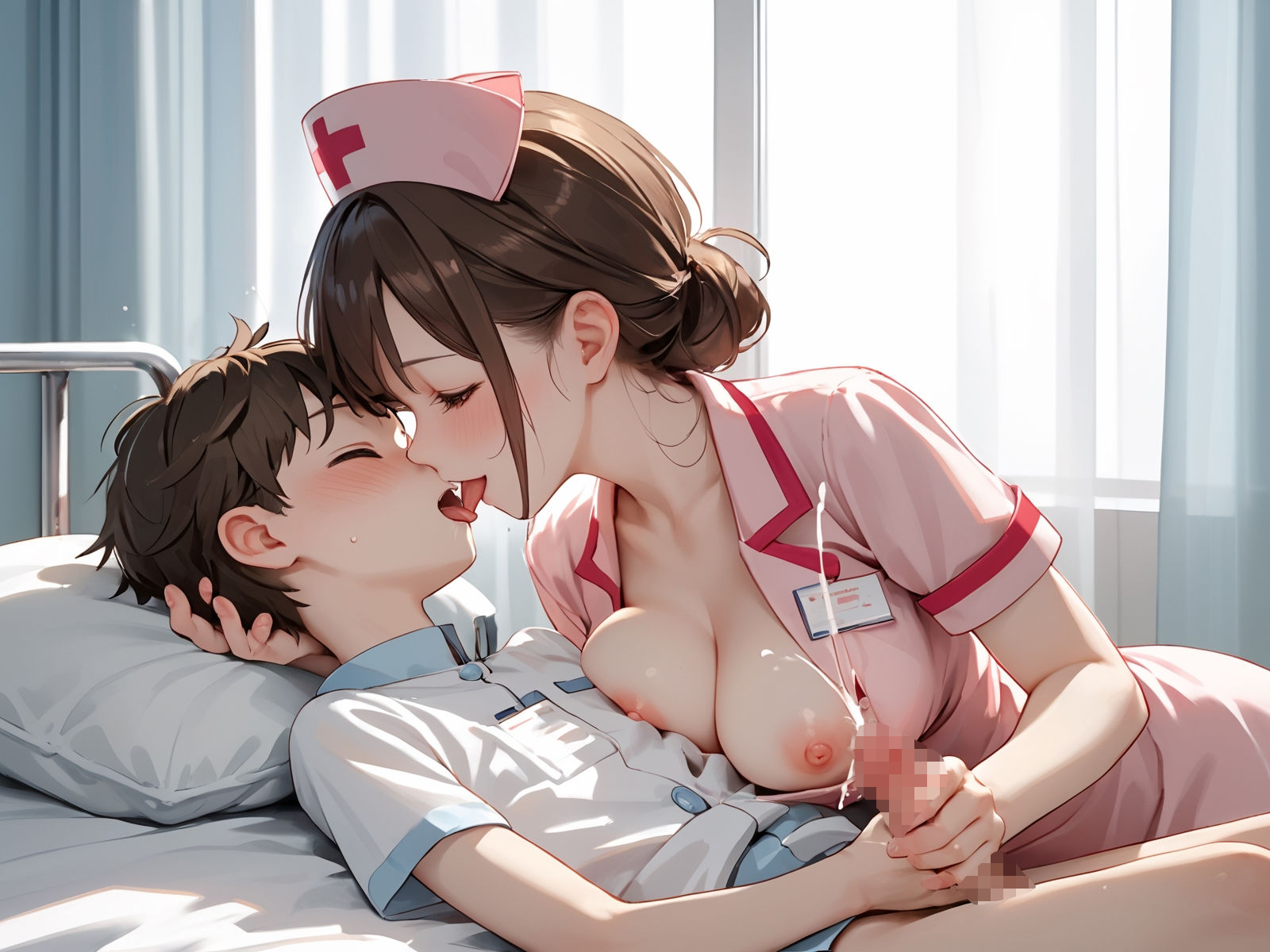 サンプル画像4:【オナニー実演ナース第6弾】隣の姉妹のエッチな誘惑？オナサポ手コキ＆オナニー実演？「お姉さんが気持ちよくしてあげる」＆「お兄ちゃん、私のオナニー見て」(ホワイトクラブ) [d_486433]