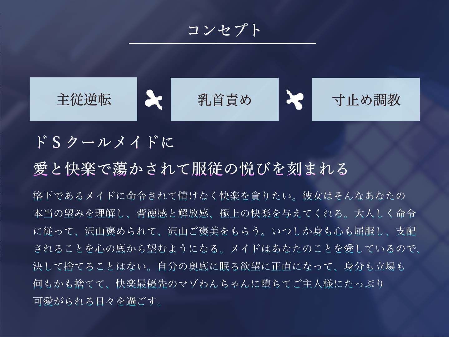 サンプル画像2:ご主人様を溺愛するドSクールメイドにマゾバレ＆快楽堕ちさせられる寸止めご褒美ペット化調教【軽い気持ちで主従逆転プレイを命じたら取り返しのつかない沼に堕ちる話】(被支配中毒) [d_495711]