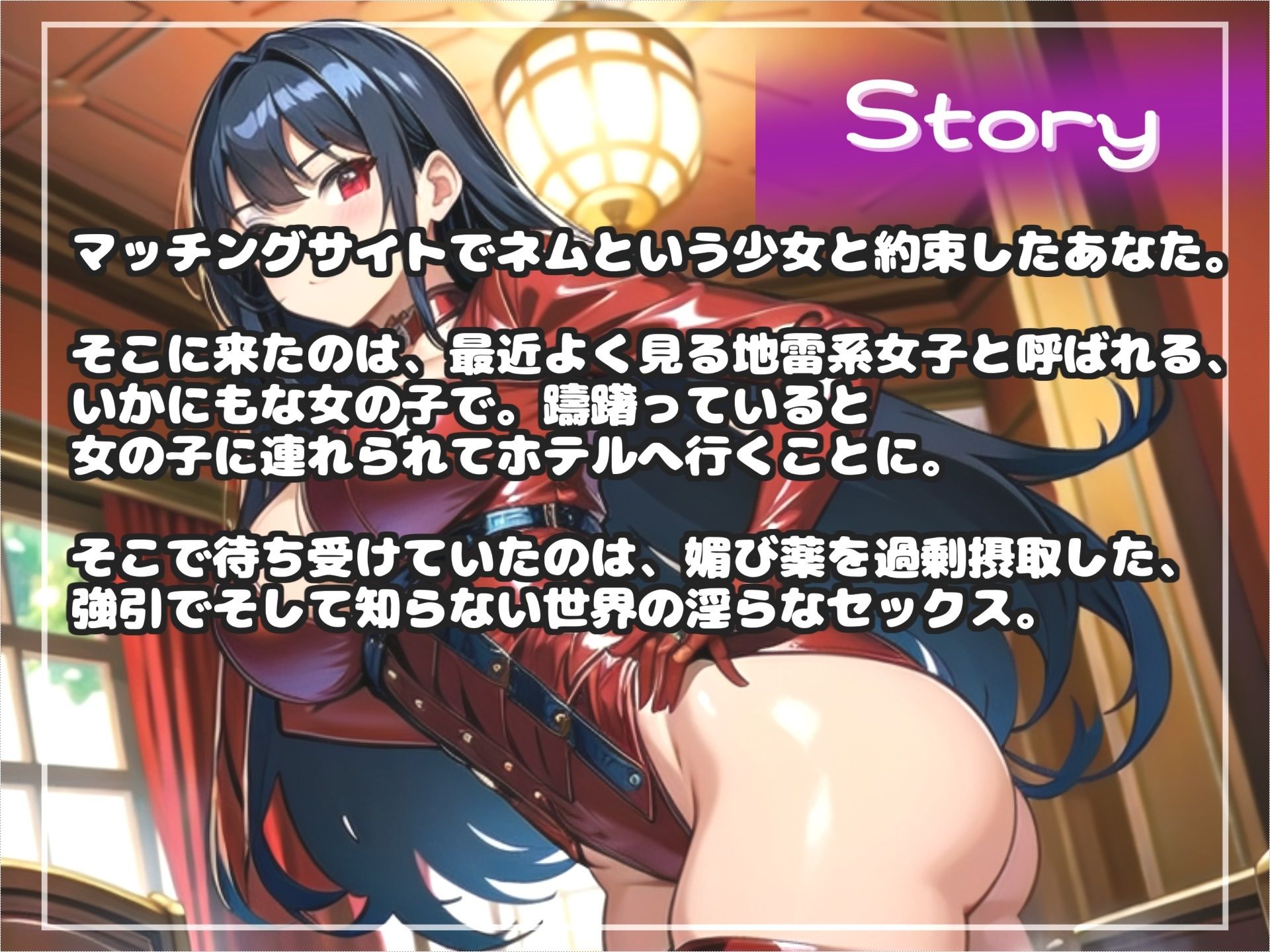 サンプル画像4:【新作価格】【豪華特典あり】キメセク、首絞め、イラマ、アナルセックス・・・マッチングアプリのメンヘラ美女との淫らなテクニックで金玉がカラになるまで搾り取られる(しゅがーどろっぷ) [d_508318]