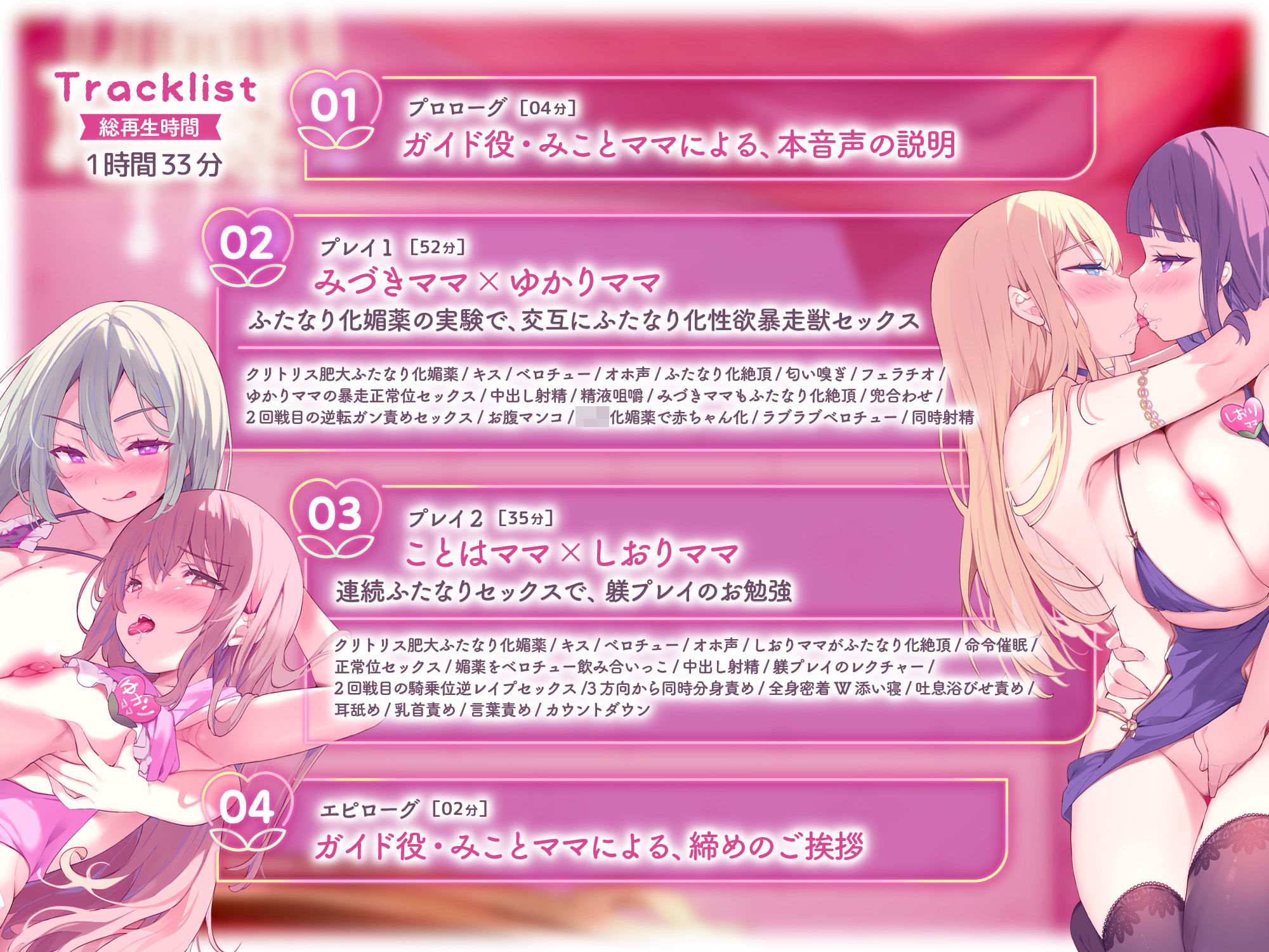 サンプル画像4:【レズセックス鑑賞】大人○ちゃんのためのエッチな○○○ 甘園房 レズセックストレーニング2 〜ドスケベママ先生たちのふたなり化媚薬で性欲暴走ケダモノセックス〜(ホワイトピンク) [d_516275]