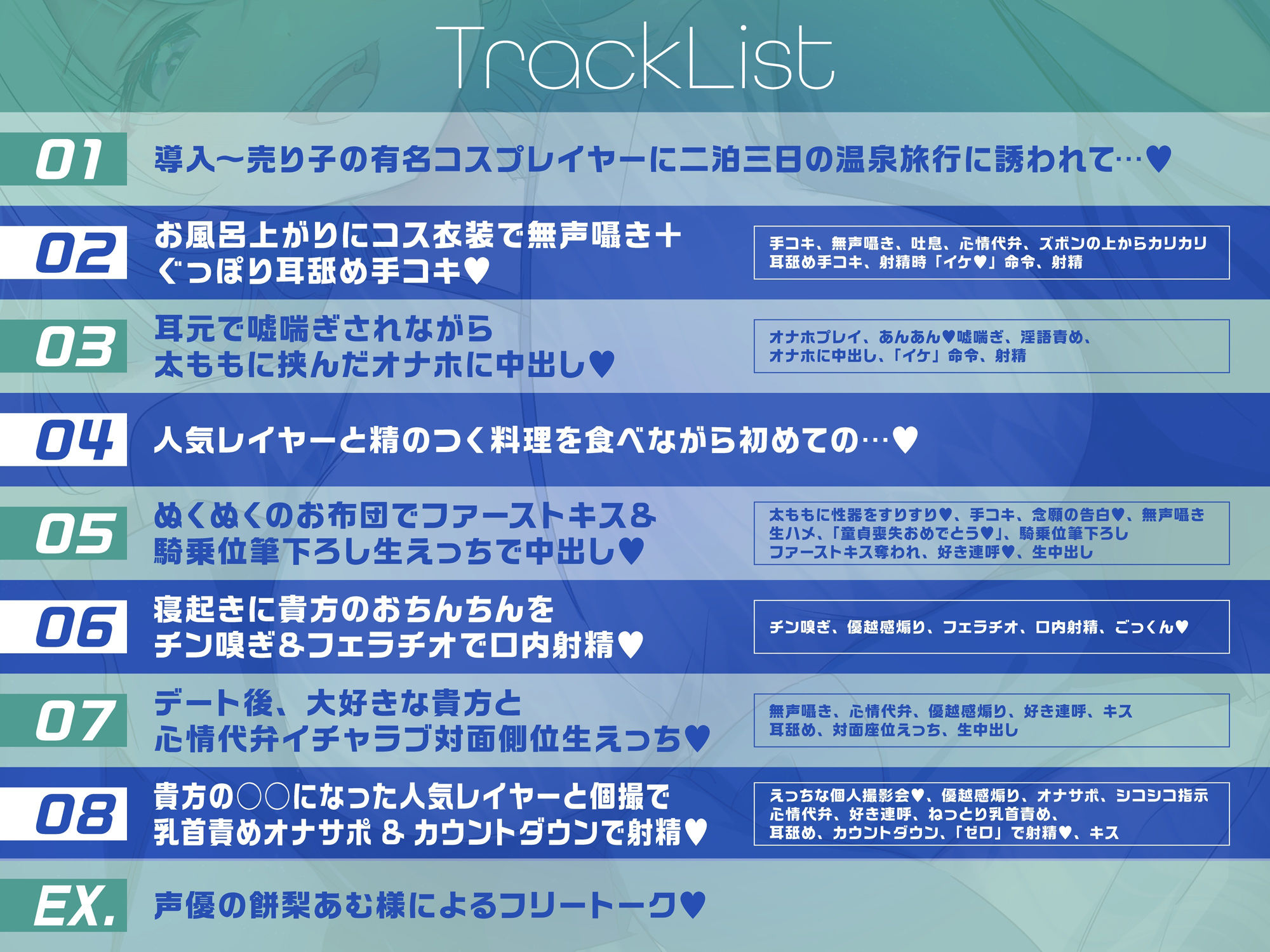 サンプル画像4:【男性受け/無声囁きたっぷり】貴方を大好きな低音ダウナー人気コスプレイヤーと純愛生ハメ筆下ろし温泉個人撮影会【心情代弁/KU100】(おいしいおこめ) [d_516415]