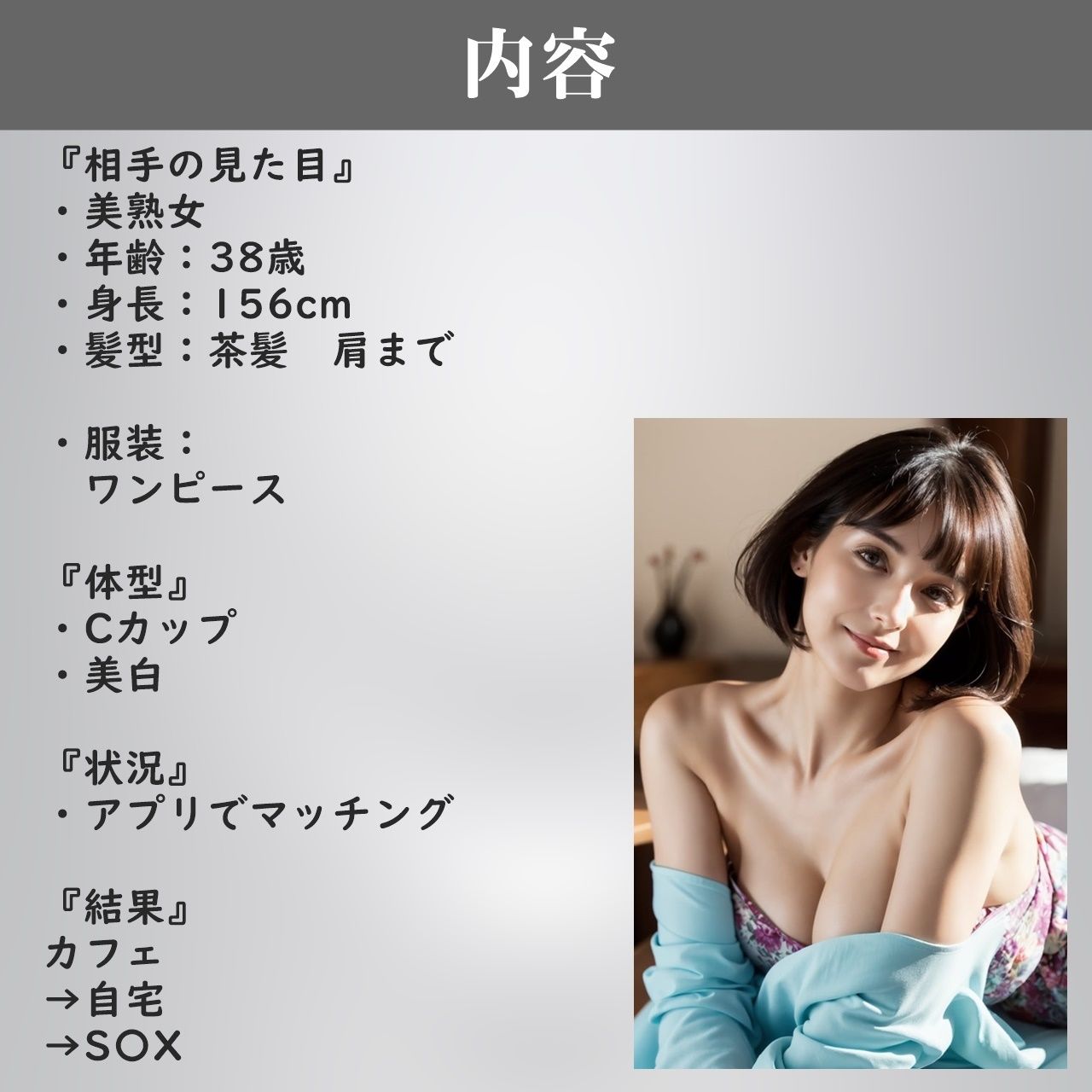 サンプル画像2:【実録】38歳 美熟女を出会って40分で即挿入！？｜カフェデートからお持ち帰りまでのヤバい瞬間。美魔女。マッチングアプリ(高橋和己pua) [d_518008]