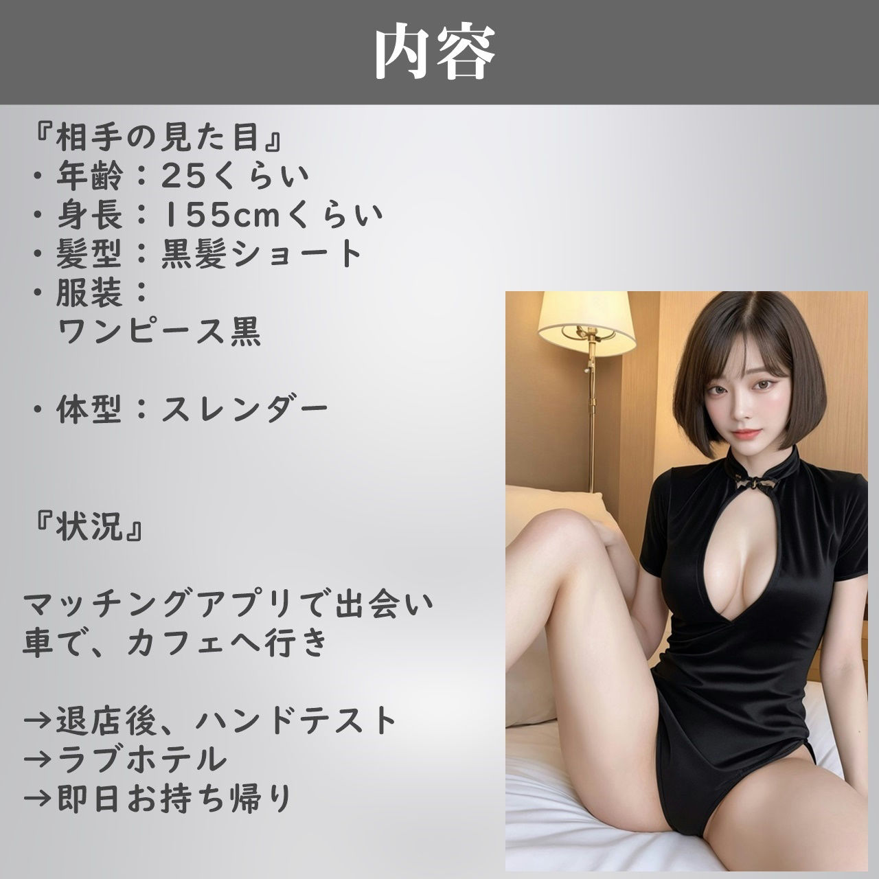 サンプル画像2:【実録】25歳  ショートヘア美女を即日お持ち帰り  カフェデートからお持ち帰りまでのヤバい瞬間。マッチングアプリ(高橋和己pua) [d_520732]