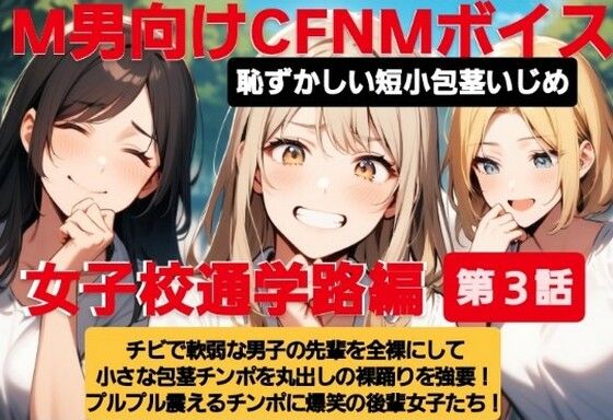 《d_613188》M男向けCFNMボイス 恥ずかしい短小包茎いじめ 女子校通学路編【第3話】チビで軟弱な男子の先輩を全裸にして小さな包茎チンポを丸出しの裸踊りを強要! プルプル震えるチンポに爆笑の後輩女子たち!のパッケージ画像