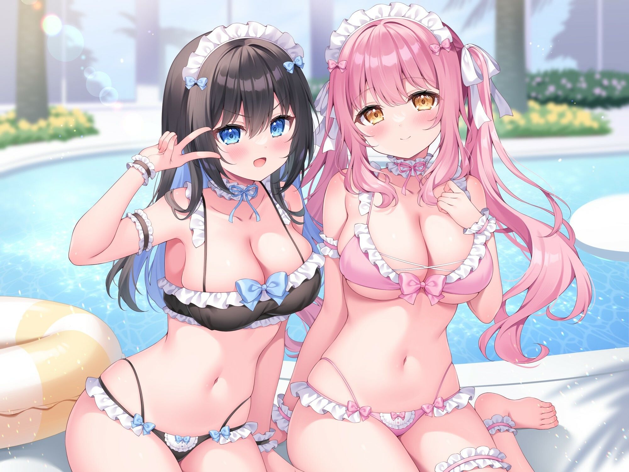 【KU100】ふりふりメイドのダブルふわふわハーレムご奉仕♪ ビキニで甘イキご奉仕いたしますにゃん♪ 画像8