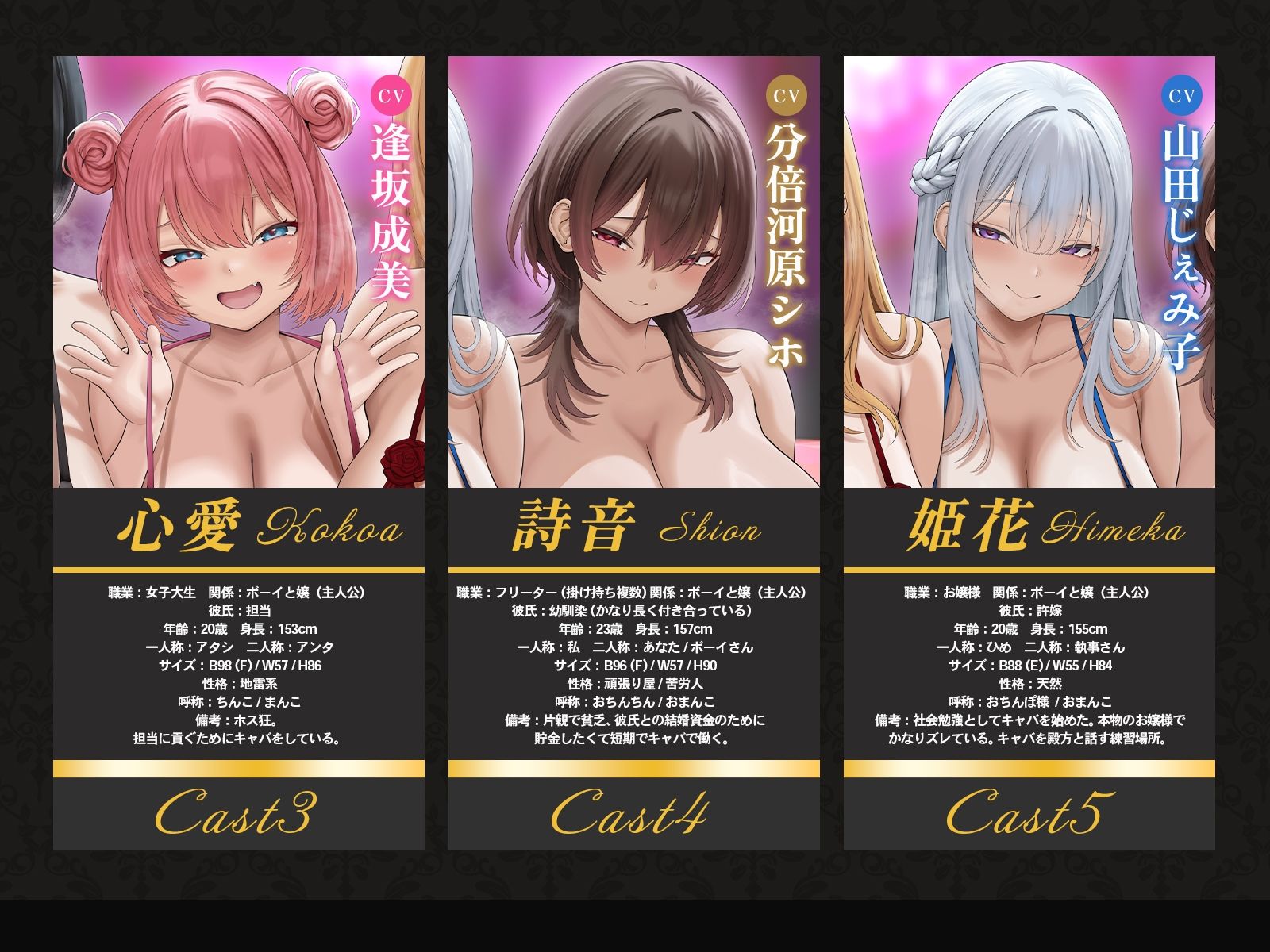 【4時間半x5人】ハーレム♪キャバ〜ボーイなのに彼氏持ちキャバ嬢5人の性処理係に任命された件〜のサンプル画像 6