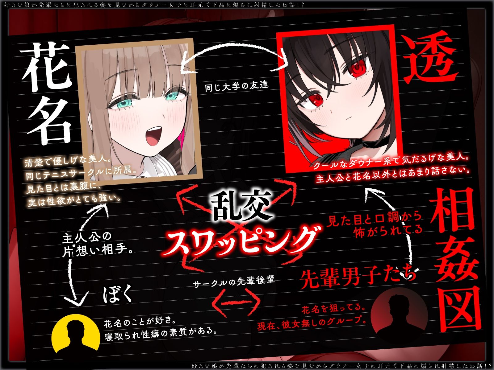 【NTRヤリサー合宿×スワップ】好きな娘が先輩たちに犯●れる姿を見ながらダウナー女子に耳元で下品に煽られ射精したお話！?【淫語(はーと)囁き(はーと)背徳感(はーと)】のサンプル画像 4