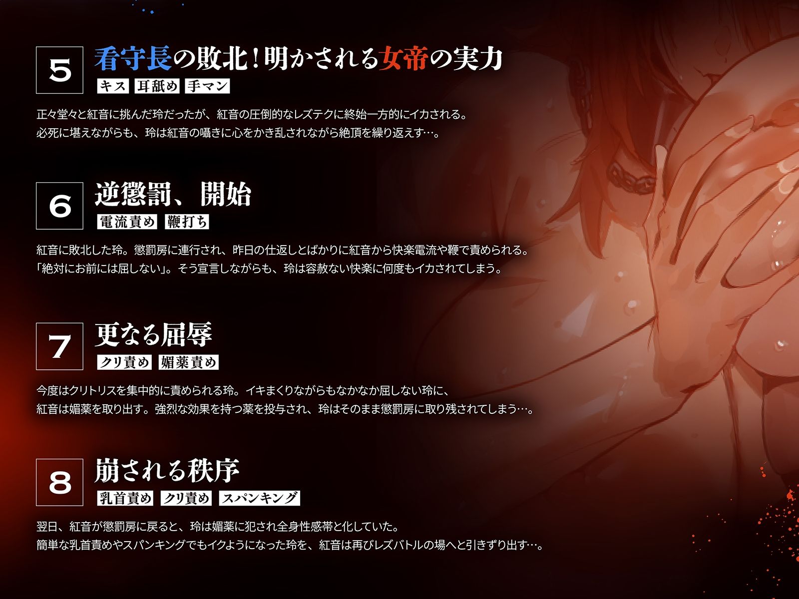 【監獄・レズバトル】刑務官vs女囚人〜「鉄の女」と恐れられる女刑務官が、圧倒的なカリスマを持つ女囚人ボスに敗北し逆懲罰される話〜【KU100】のサンプル画像 6
