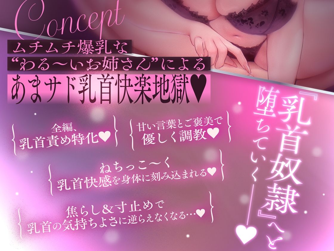 【乳首奴●堕ち】マチアプで出会った’わる〜いお姉さん’にねっとり優しく乳首調教される音声〜あまサド乳首快楽地獄〜のサンプル画像 1
