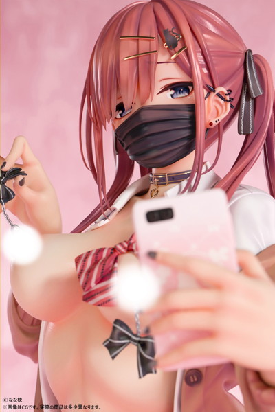 なな枕「ピアスを見せてくれる赤髪ギャルちゃん」マスクver. 1/5スケール塗装済み完成品フィギュア 画像11