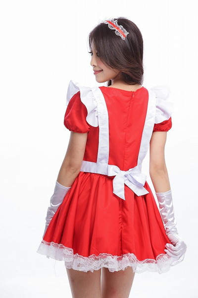 メイド系 アリス風パフスリーブミニメイドワンピース RD 画像3