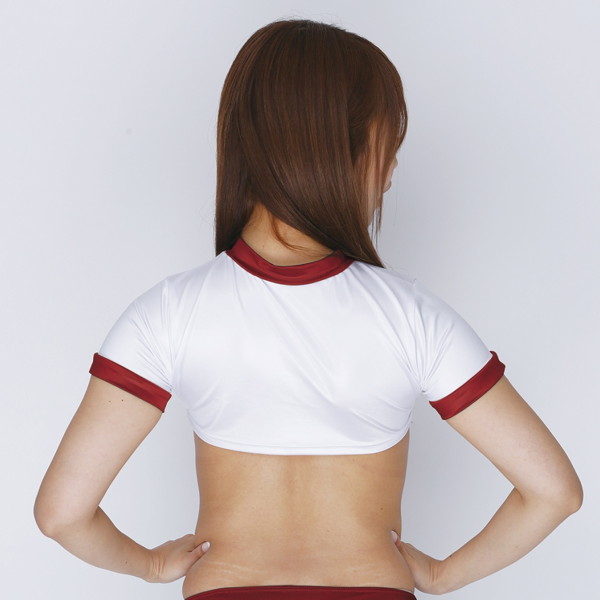 光沢ストレッチ体操服 下乳Tシャツ エンジ 画像1