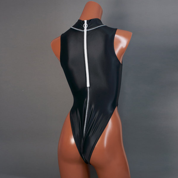 ハイネックハイレッグスイムスーツ / Hi neck high leg Swimsuit （K-0303 KW）（2X， Obsidian Edge） 画像1