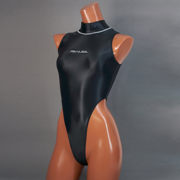 ハイネックTバックハイレッグスイムスーツ / Hi neck Thong back Swimsuit （T-0303 KW）（S， Obsidian Edge）