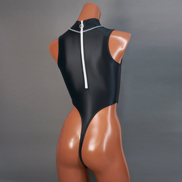 ハイネックTバックハイレッグスイムスーツ / Hi neck Thong back Swimsuit (T-0303 KW)(M, Obsidian Edge) 画像1