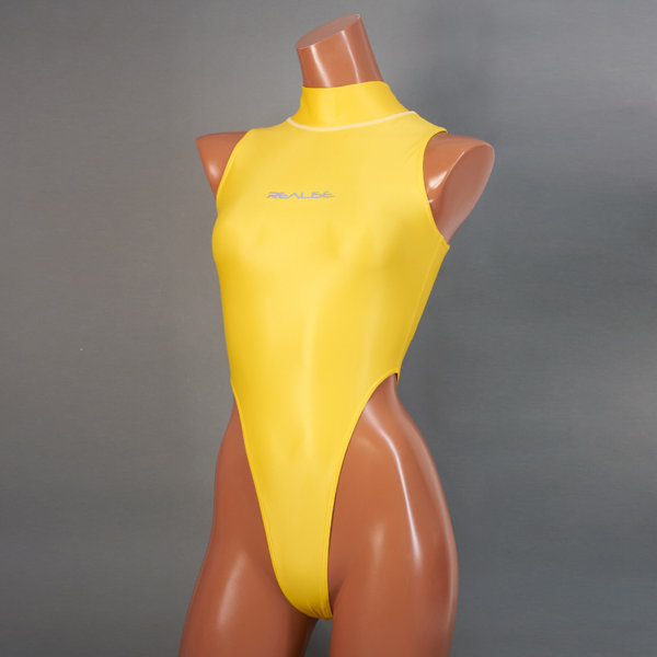 ハイネックTバックハイレッグスイムスーツ / Hi neck Thong back Swimsuit （T-0303 KW）（L， Lemon Mist）