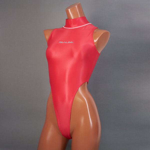 ハイネックTバックハイレッグスイムスーツ / Hi neck Thong back Swimsuit （T-0303 KW）（M， Scarlet Wave）