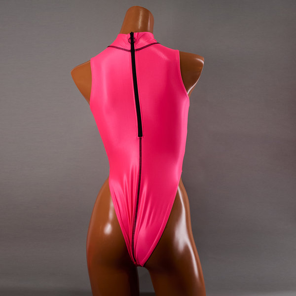 ハイネックハイレッグスイムスーツ / Hi neck high leg Swimsuit (K-0303 KW)(L, Toxic Rose) 画像1