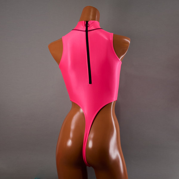 ハイネックTバックハイレッグスイムスーツ / Hi neck Thong back Swimsuit (T-0303 KW)(L, Toxic Rose) 画像1