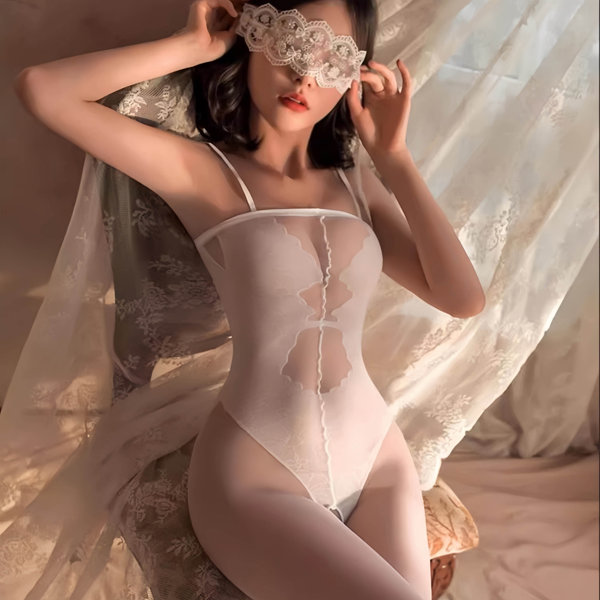 白の純情穴あき ボディストッキング 画像1