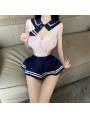 セーラー服 セクシー ブルー シースルー コスプレ 制服 エロ 過激 ランジェリー 仮装 ミニスカート 仮装 かわいい ワンサイズ トップス スカート ネクタイ 3点セット8300