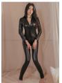 極艶 ボディスーツ 全身タイツ 【Wジッパー/開閉自在】 光沢 PUレザー キャットスーツ 長袖 フロント＆バックファスナー セクシー コスプレ 衣装 ボンテージ Lサイズ F387