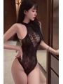 【全身で誘う】ハイネックとハイレグの究極ギャップ。透け透けスパイダーレース・ボディスーツ F742