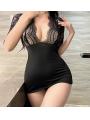 シアーレース  ミニドレス（XL）（ブラック）（Tバック付き） セクシーバックオープン タイトワンピース キャバ嬢風 特別なひと時に F692