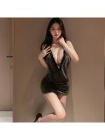 【彼の視線、独り占め】悩殺ナイトドレス【Tバックセット】 谷間丸見え キラキララメ生地の超ミニボディコンドレス F765のサムネイル画像