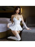 【ミニドレス】セクシー フェイクレザー キャットガール コスプレ ミニスカート チョーカー ストッキング 4点セット 白 PG-HC2305WT